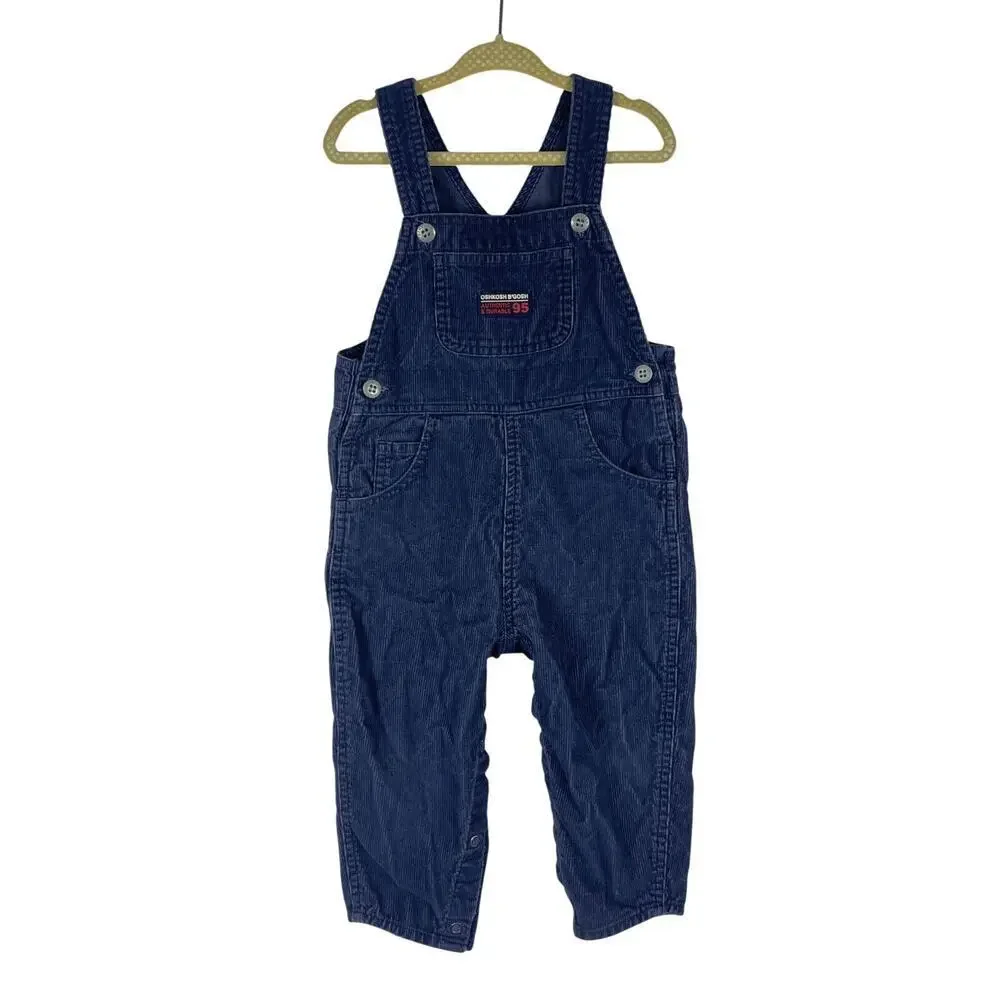 VTG Osh Kosh B'Gosh Navy Blue Corduroy Vestbak Bib Overalls Kids Size 24 Months